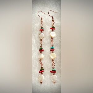 Handmade, 3 tier, bamboo coral, turquoise and round shell on copper findings! 😍